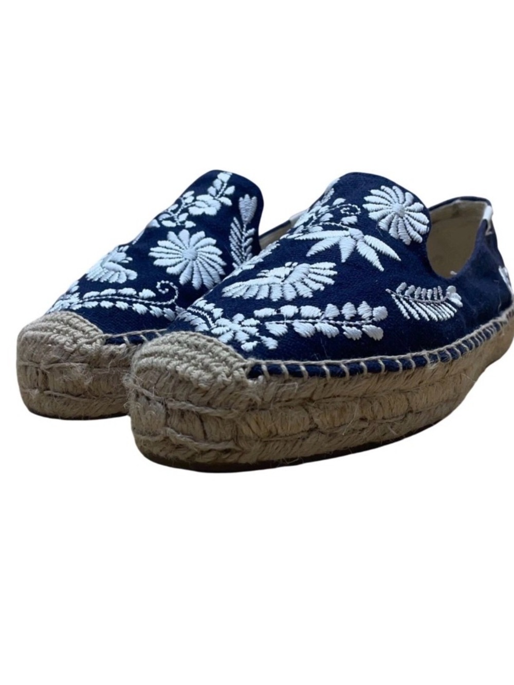 Soludos Navy Blue Organic Canvas Espadrille Platform shoes